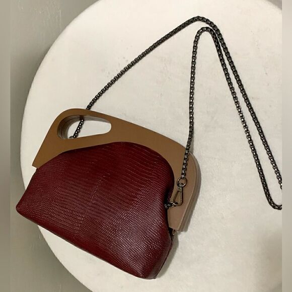 Handmade Genuine Embossed Leather Wooden Frame Clutch/Crossbody/Evening Bag - Picture 7 of 14